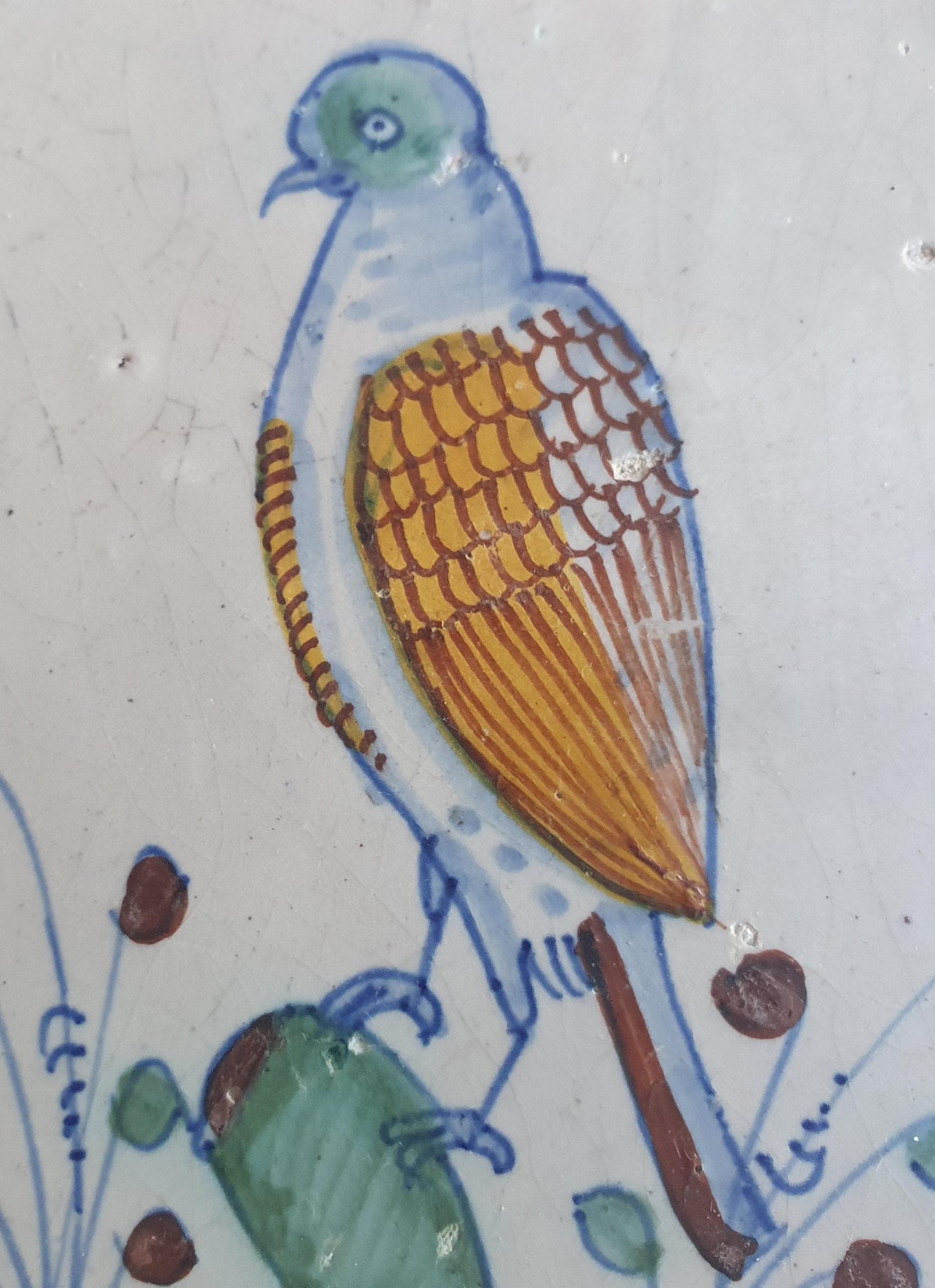 Antique Delft Tile – Polychrome Bird, Circa 1625
