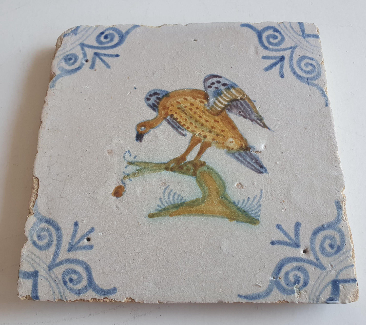 Antique Delft Tile – Polychrome Bird, Circa 1625