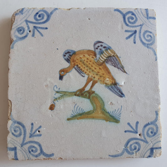 Antique Delft Tile – Polychrome Bird, Circa 1625