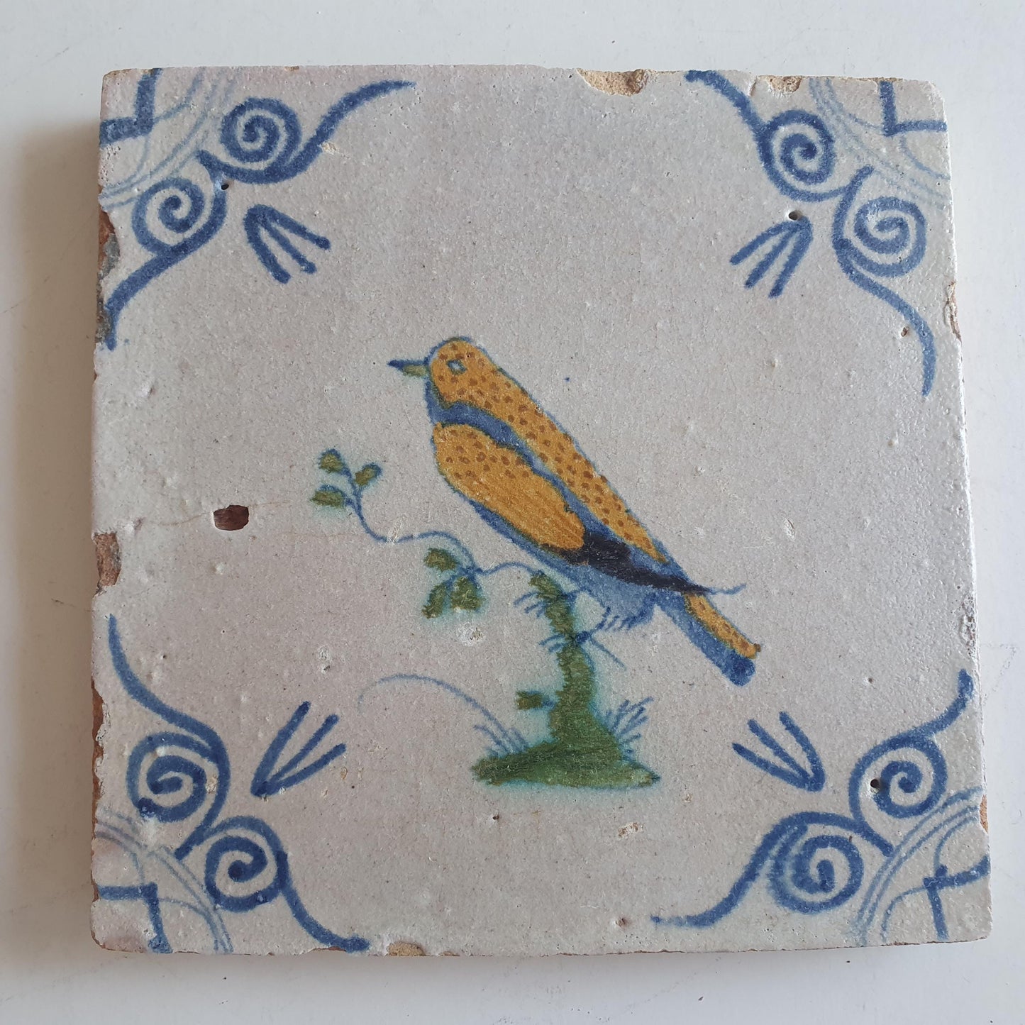 Antique Delft Tile – Polychrome Bird, Circa 1625