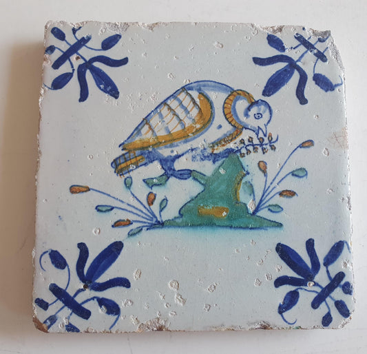 Antique Dutch Tile – Polychrome Bird, Delft Holland (circa 1625)