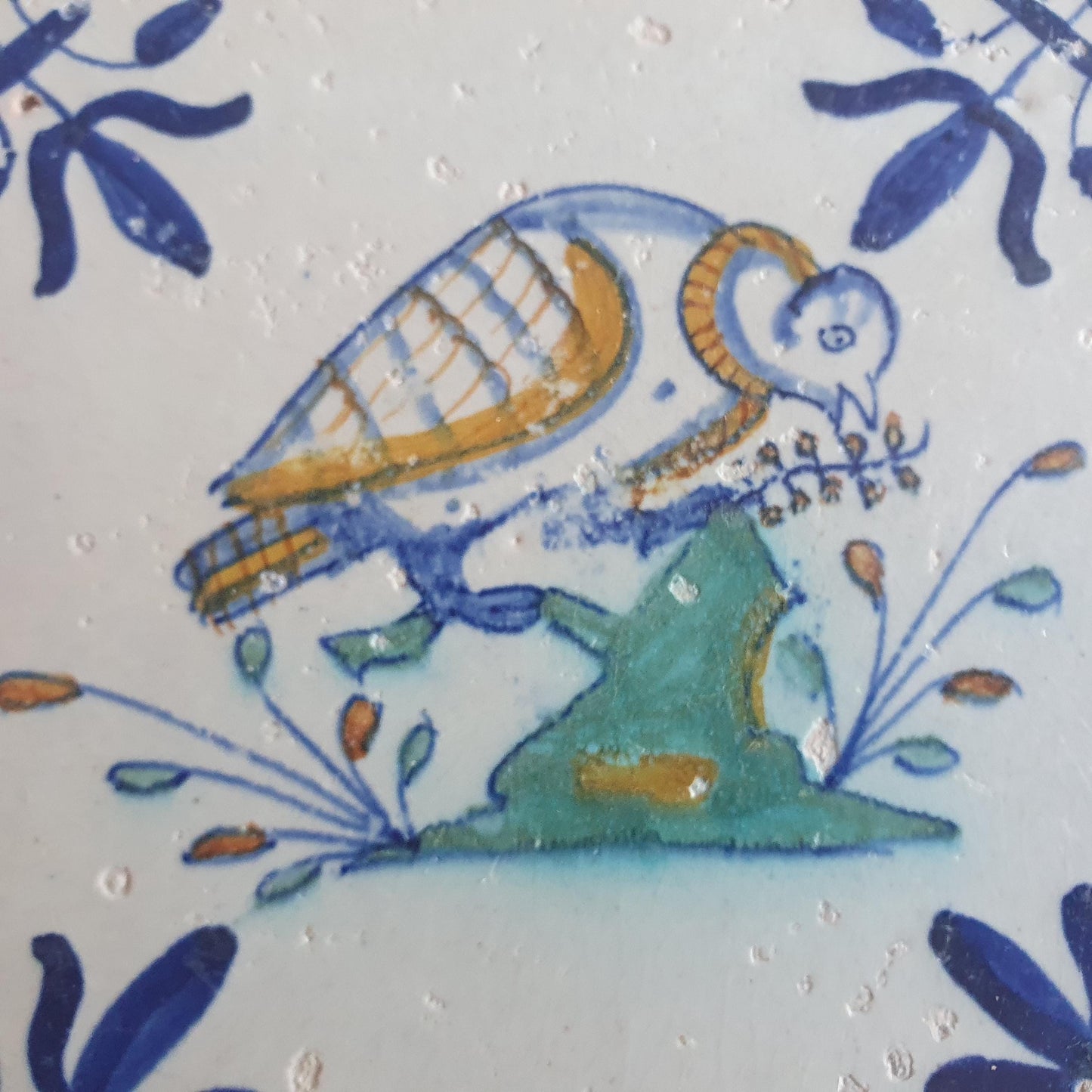Antique Dutch Tile – Polychrome Bird, Delft Holland (circa 1625)