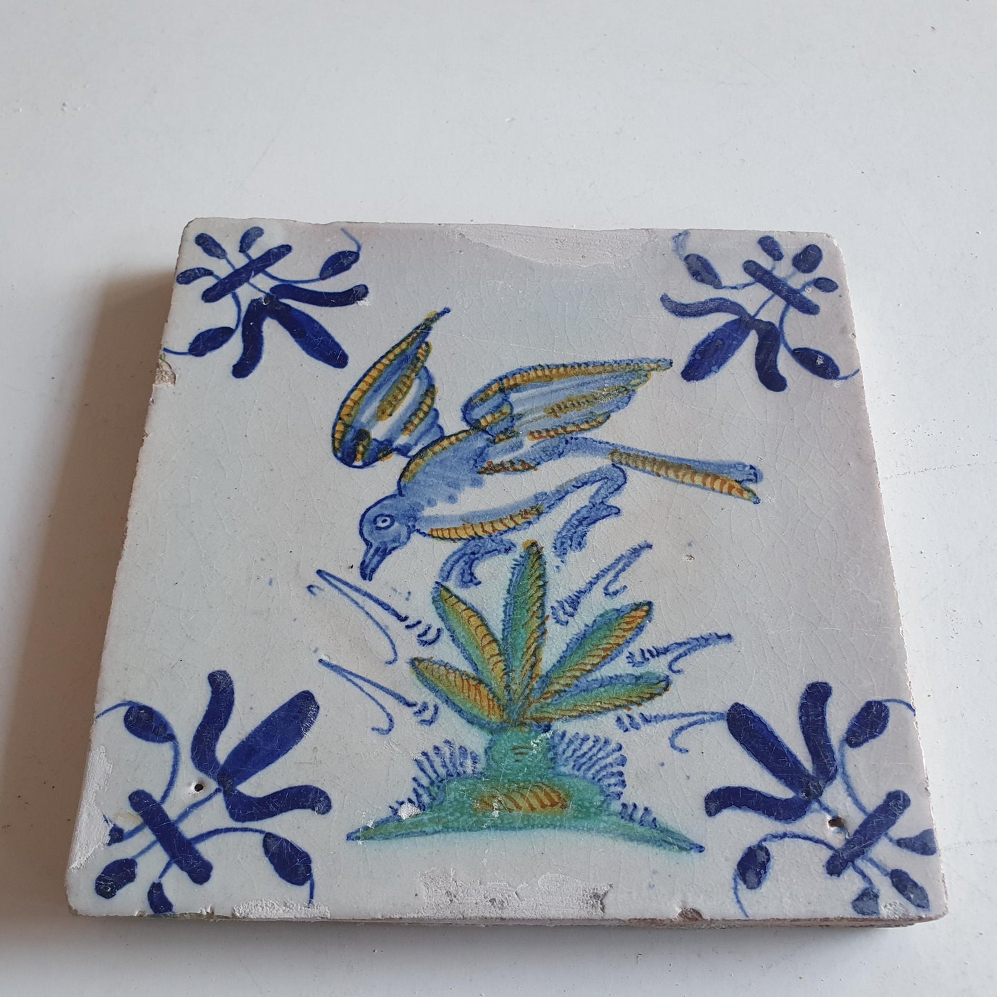 Antique Dutch Tile – Polychrome Bird, Delft Holland (1625)