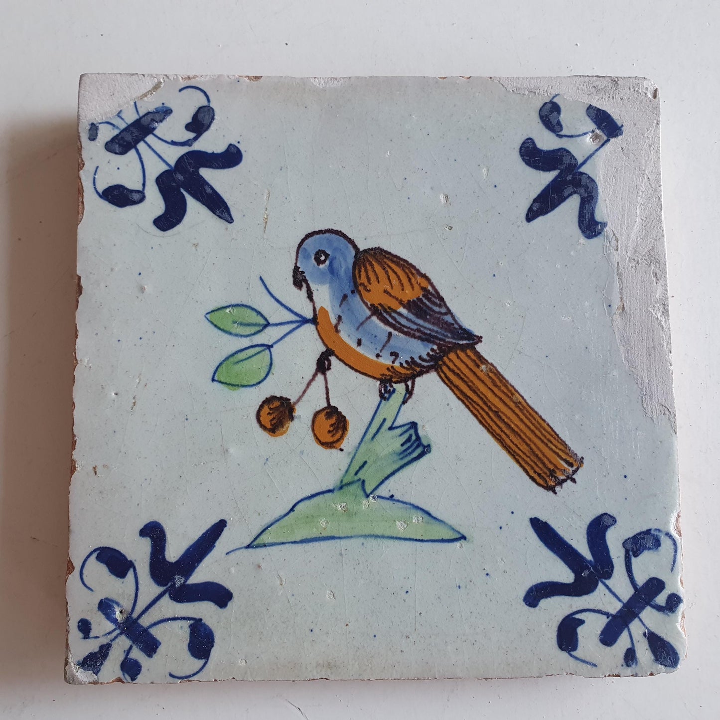 Antique Dutch Tile – Polychrome Bird, Delft Holland (circa 1625)