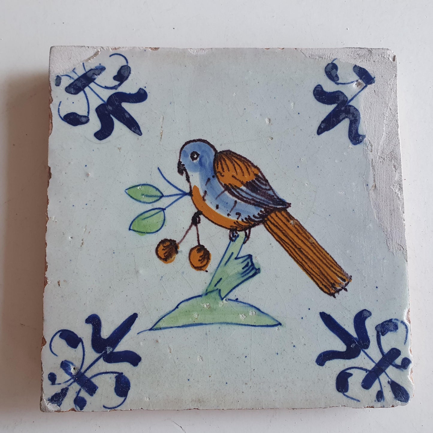 Antique Dutch Tile – Polychrome Bird, Delft Holland (circa 1625)
