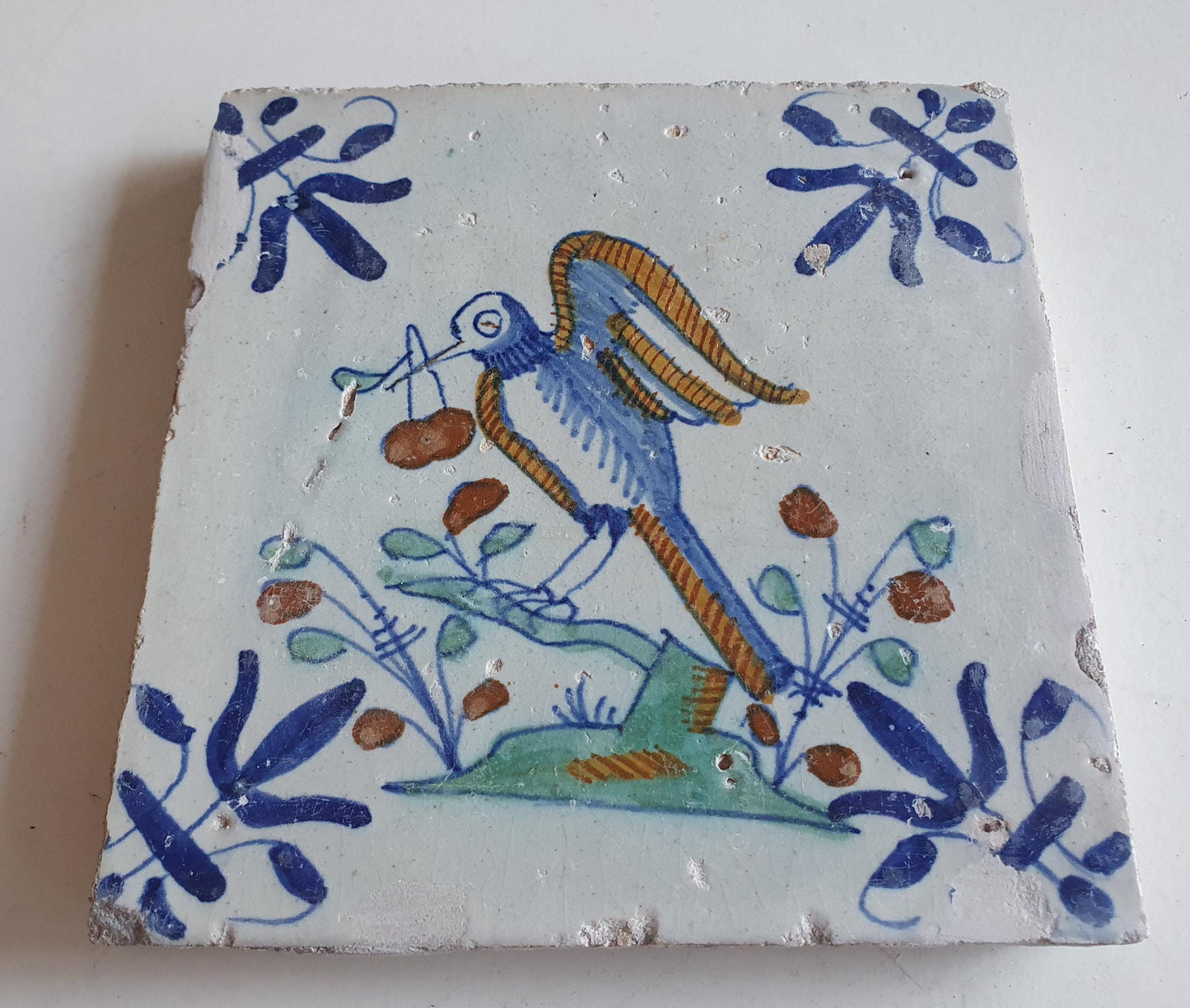 Antique Delft Tile – Polychrome Bird, circa 1625