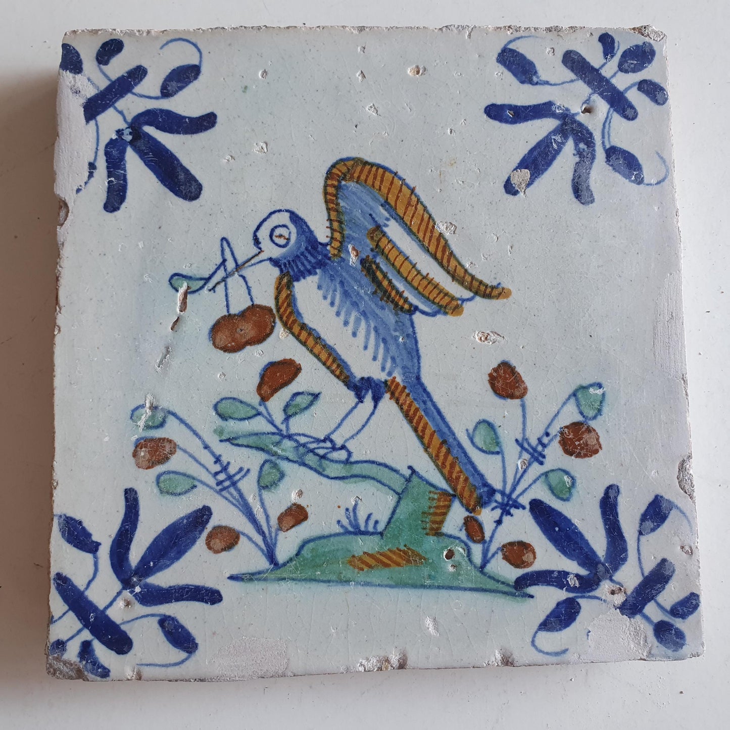 Antique Delft Tile – Polychrome Bird, circa 1625