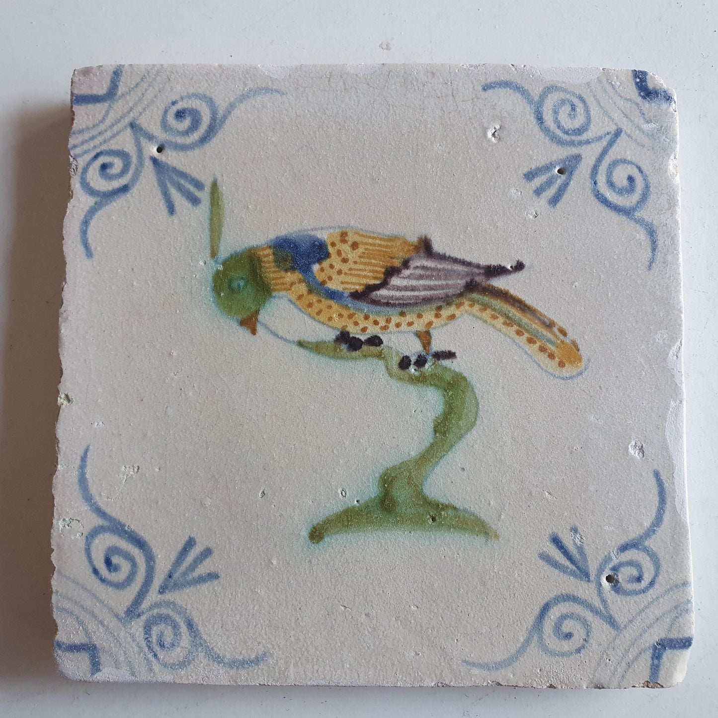 Antique Delft Tile – Polychrome Bird, 1625 Holland