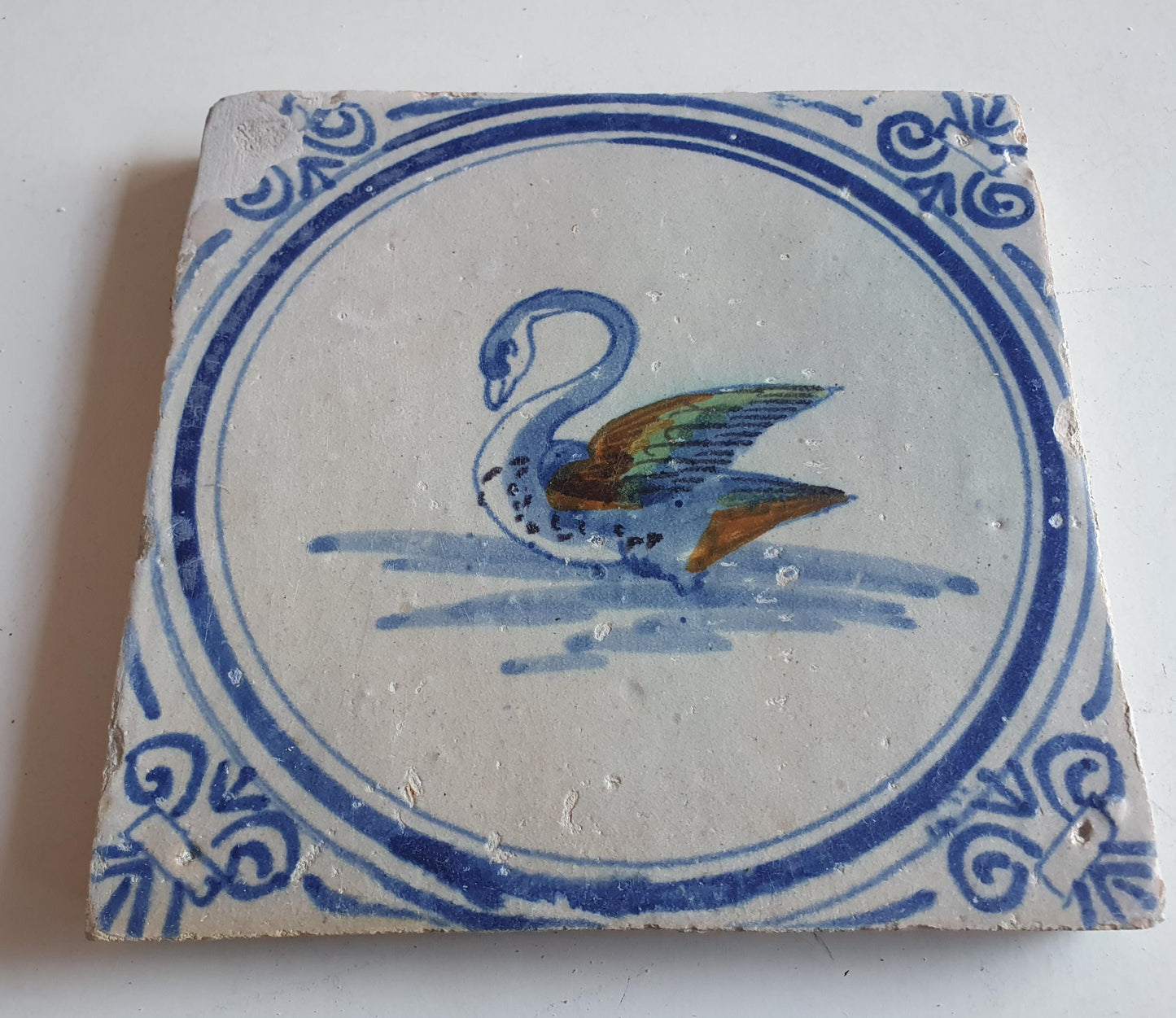 Antique Dutch Tile - polychrome parrot  Rare !  - Dated around 1625, delft holland golden century