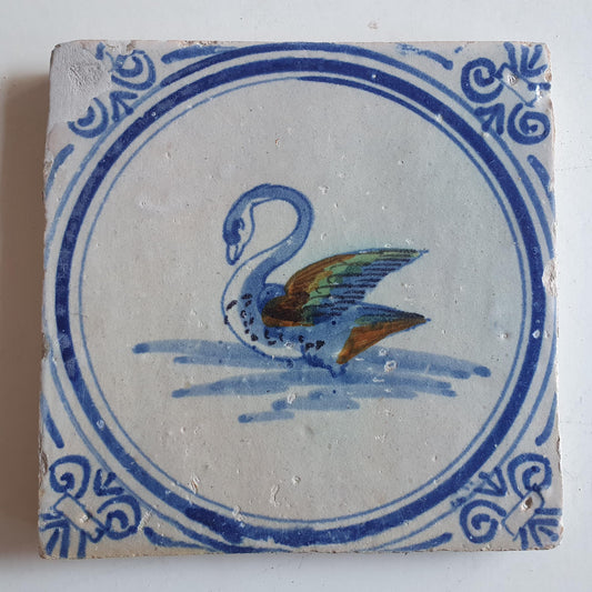 Antique Dutch Tile - polychrome parrot  Rare !  - Dated around 1625, delft holland golden century