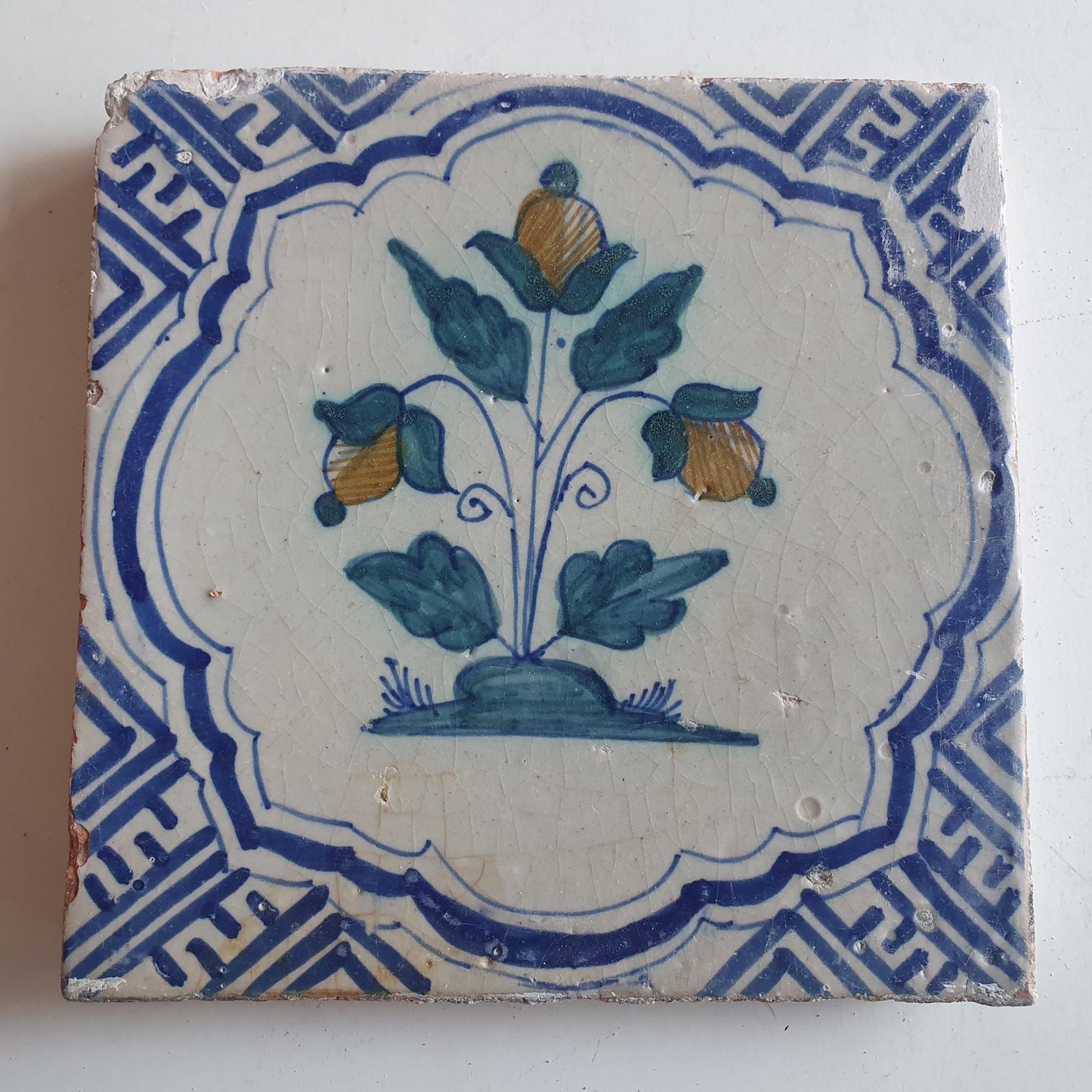 Antique Delft Tile – 17th Century Dutch Flower Tile