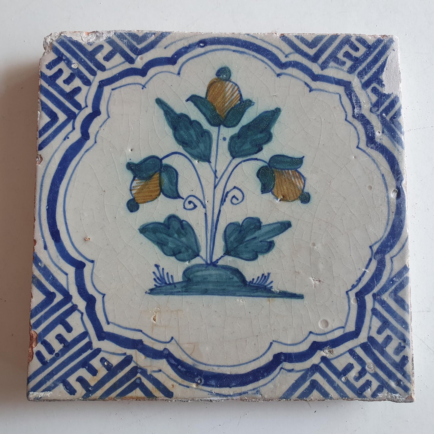 Antique Delft Tile – 17th Century Dutch Flower Tile