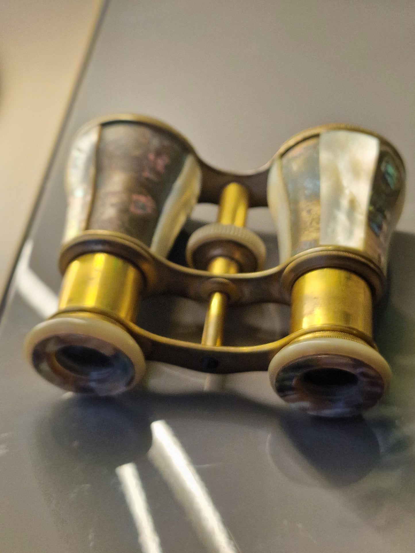 Antique Mother of Pearl Opera Glasses, Gilt Brass Binoculars, Victorian Theater