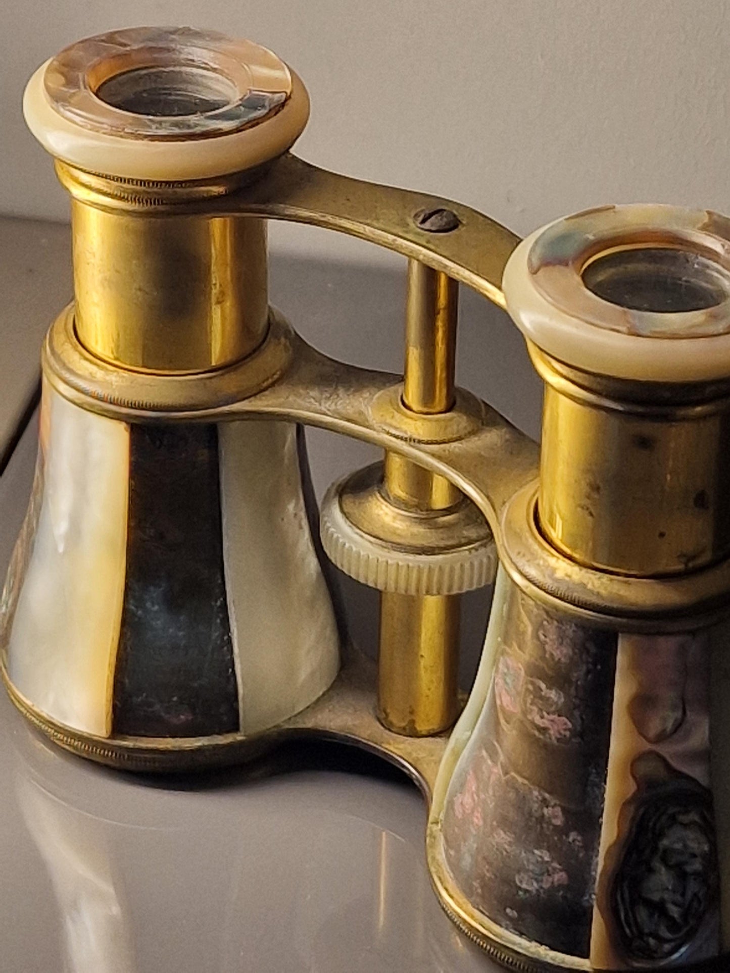 Antique Mother of Pearl Opera Glasses, Gilt Brass Binoculars, Victorian Theater