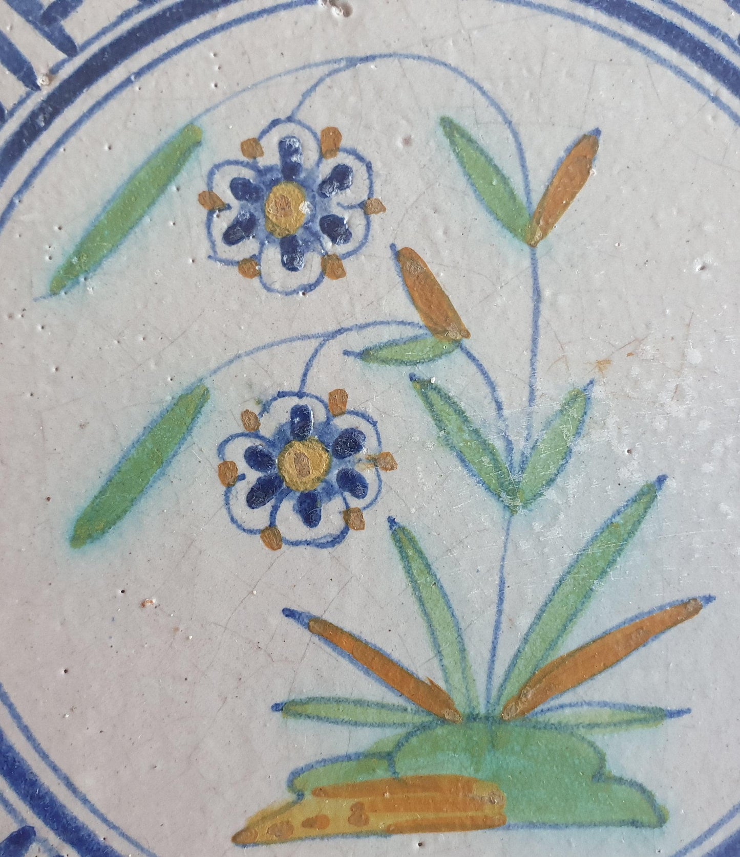 Antique Delft Tile – 17th Century Dutch Floral Majolica