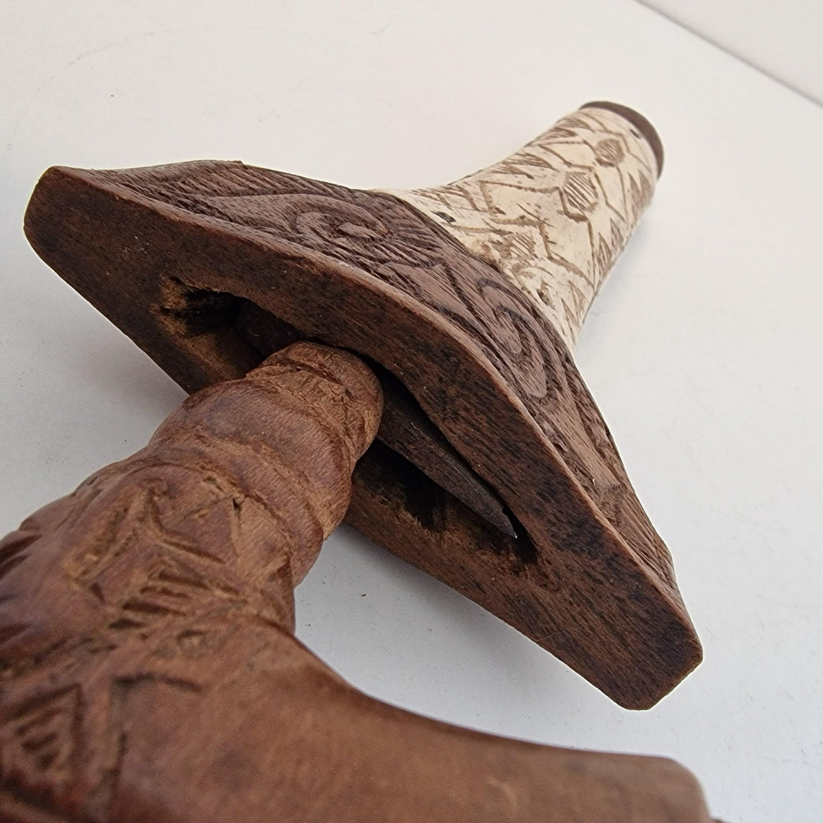 Antique Indonesian Keris Dagger, Carved Bone Handle, Wavy Blade