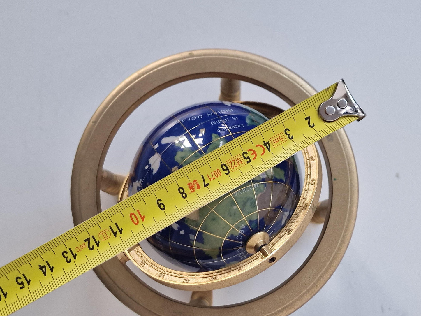Gemstone Globe with Copper Stand, Lapis Lazuli Inlaid Continents