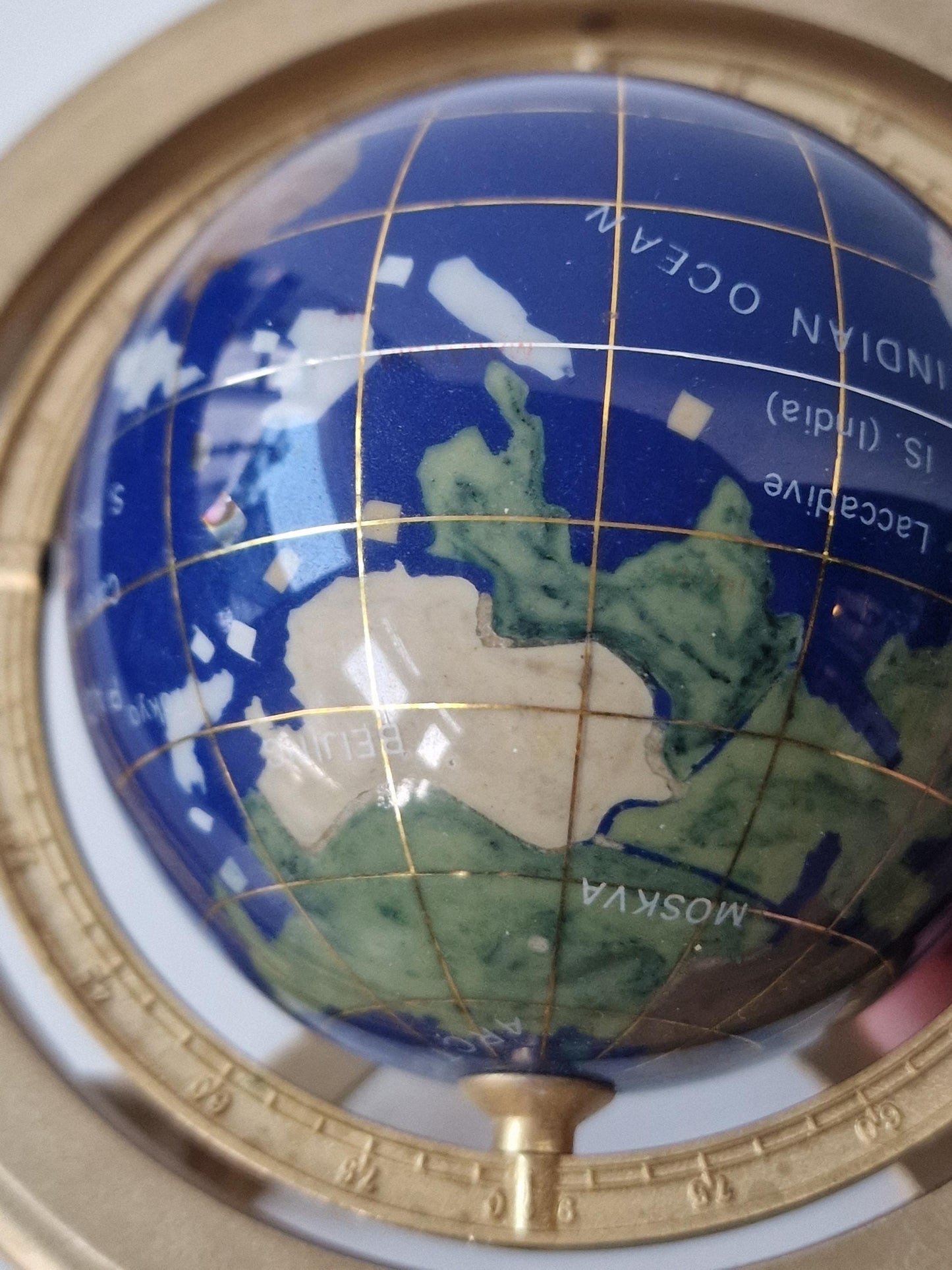 Gemstone Globe with Copper Stand, Lapis Lazuli Inlaid Continents