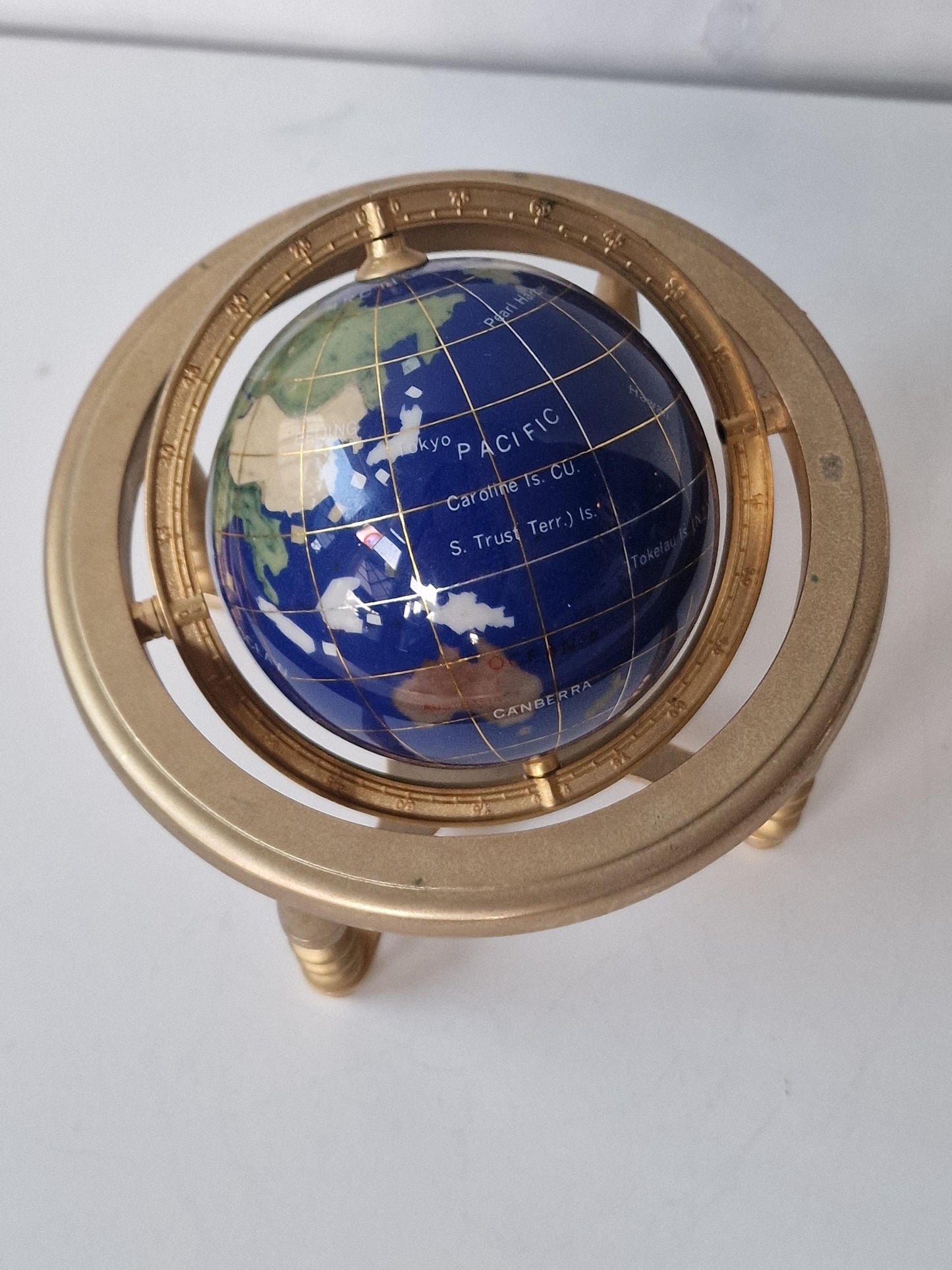 Gemstone Globe with Copper Stand, Lapis Lazuli Inlaid Continents