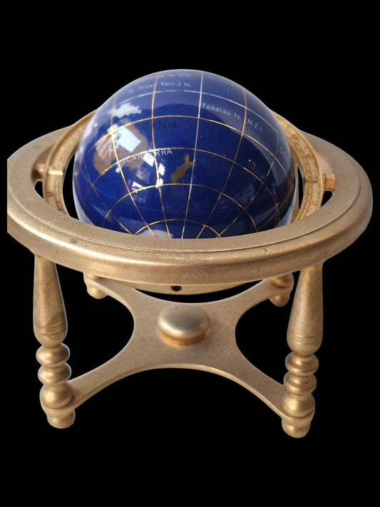 Gemstone Globe with Copper Stand, Lapis Lazuli Inlaid Continents
