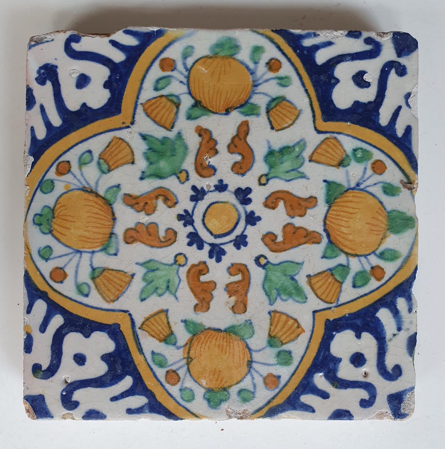 Antique Dutch Tile – Polychrome Floral Pompadour, 17th Century