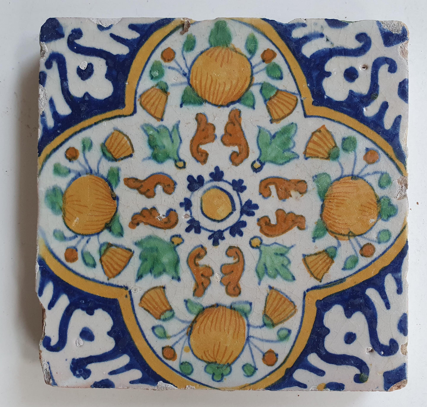 Antique Dutch Tile – Polychrome Floral Pompadour, 17th Century