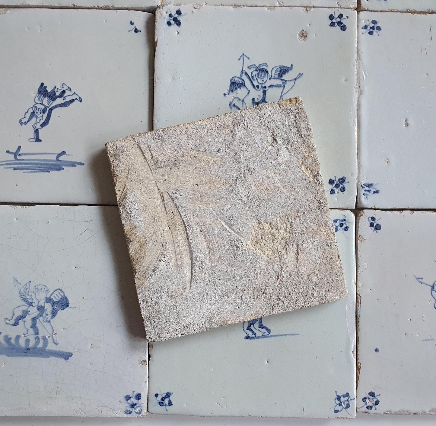 Cherub Antique Delft Tiles - 17th Century Dutch Cupid, Angel Motifs (Set of 12)