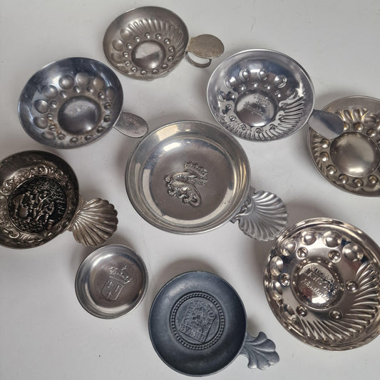 Vintage French Tastevin Set, Pewter Wine Tasting Cups, Burgundy Decor