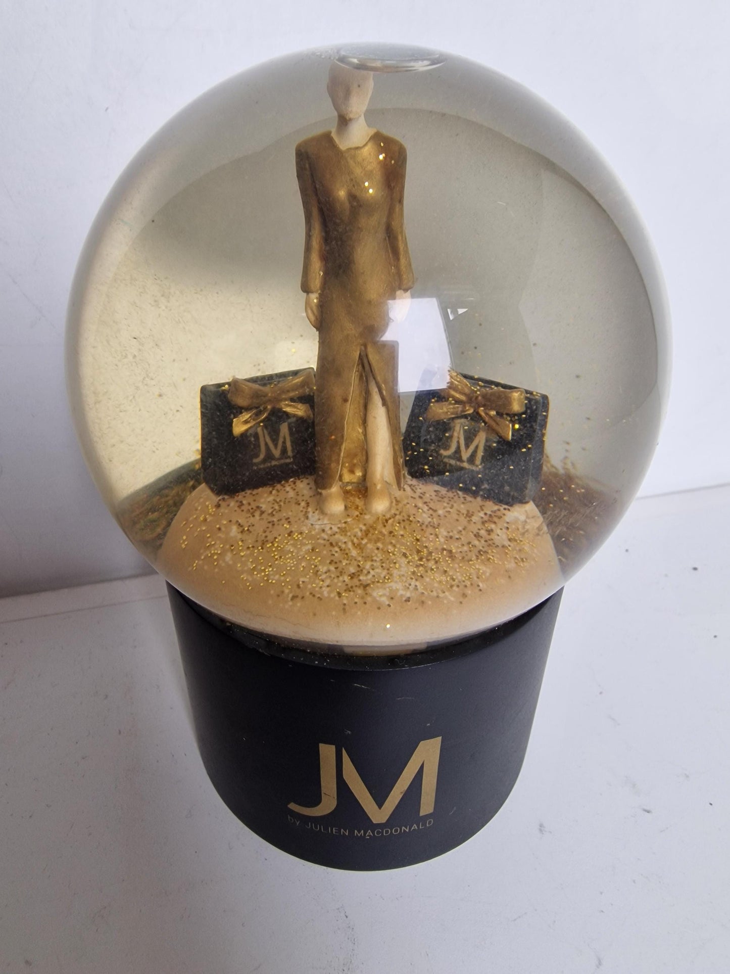 julien macdonald vintage fashion gold snowglobe, retired collectable sneeuwbol schuddebol