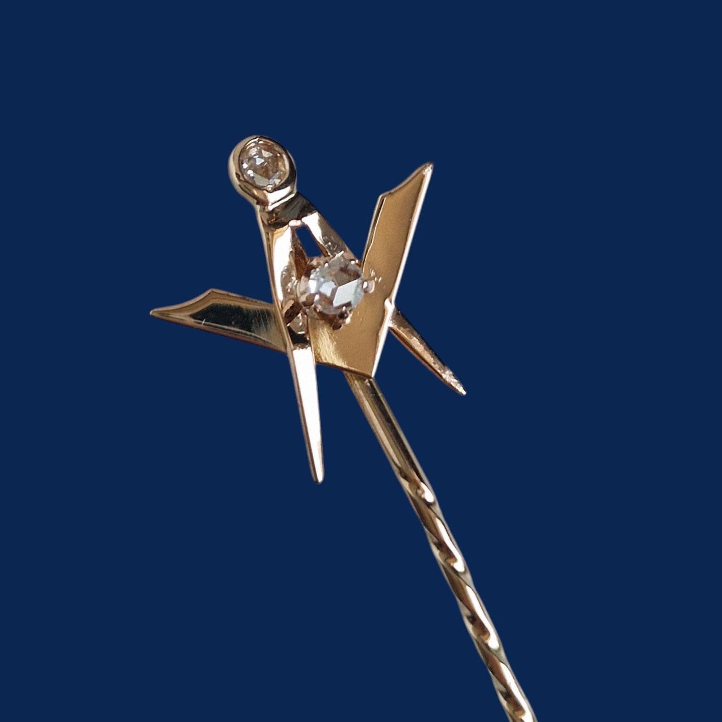 Masonic 14k 585 diamonds freemasonry vrijmetselaar dasspeld brooch pin marked, tested,  rose gold , mint