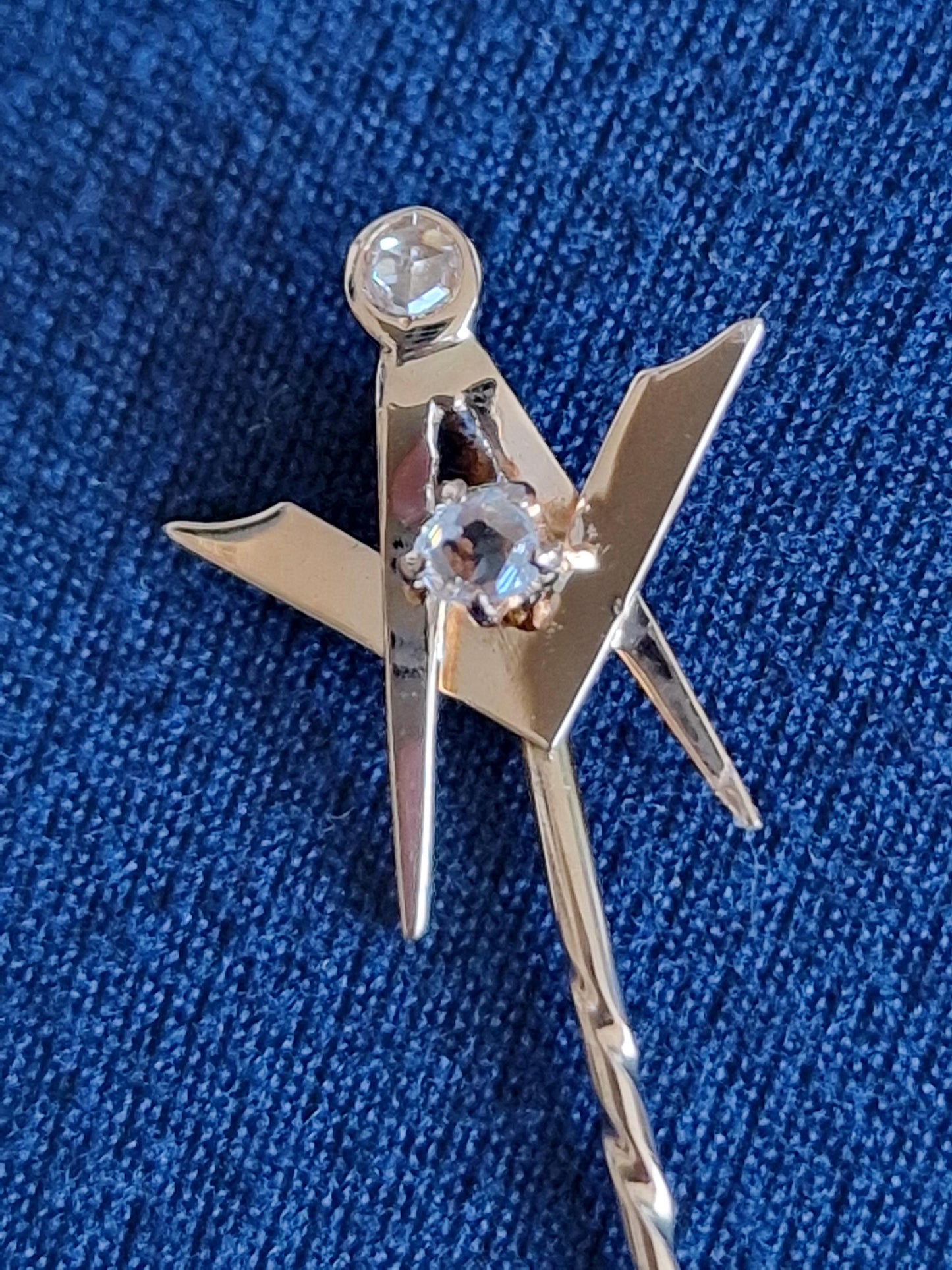 Masonic 14k 585 diamonds freemasonry vrijmetselaar dasspeld brooch pin marked, tested,  rose gold , mint