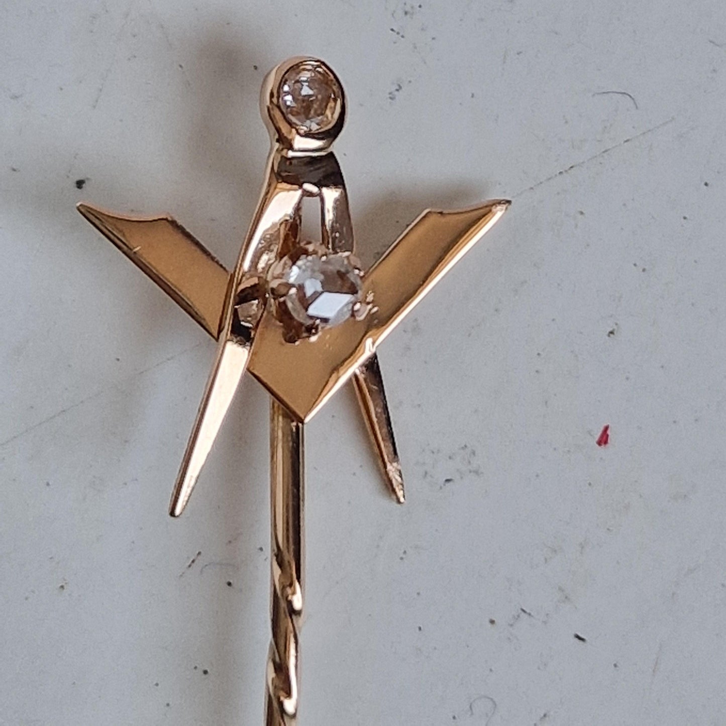 Masonic 14k 585 diamonds freemasonry vrijmetselaar dasspeld brooch pin marked, tested,  rose gold , mint