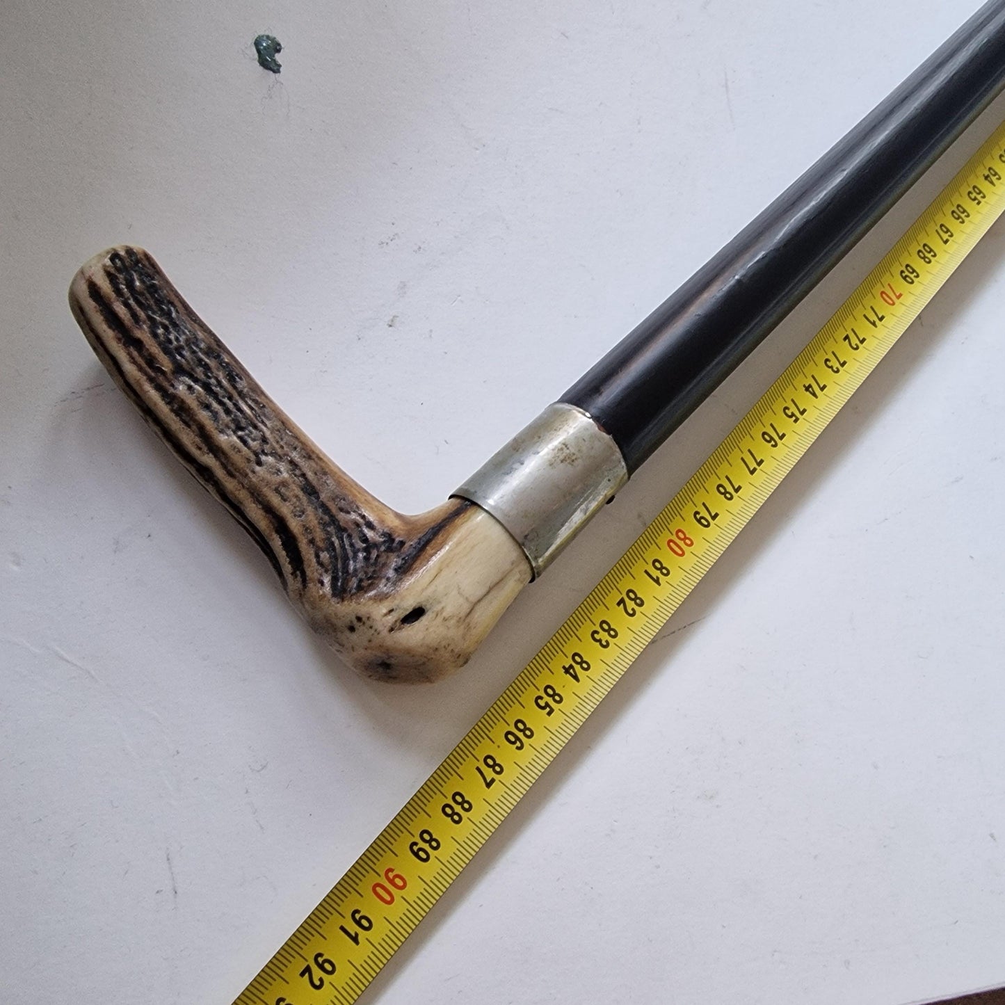 antique walking stick with deer bone , european collection, gentlemen's flannel stick