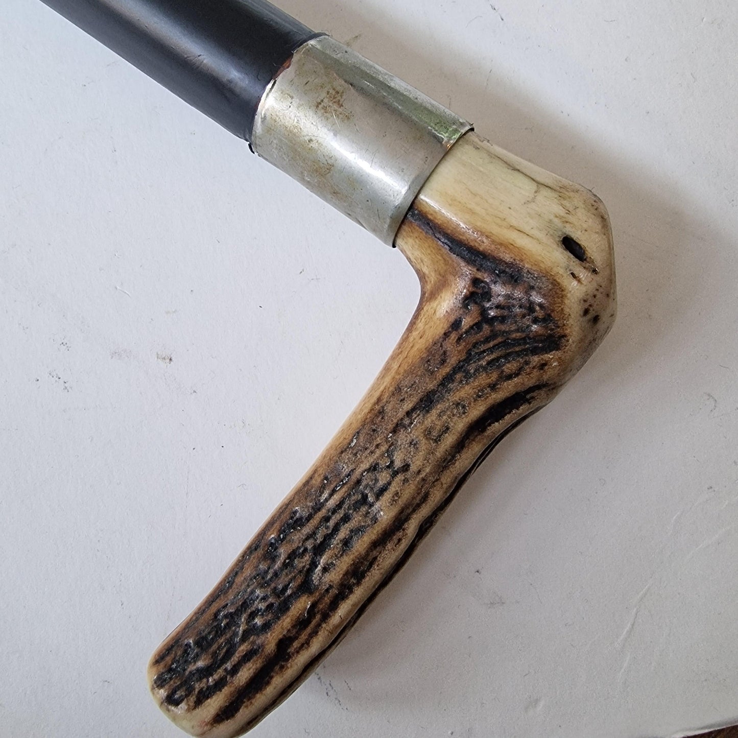 antique walking stick with deer bone , european collection, gentlemen's flannel stick