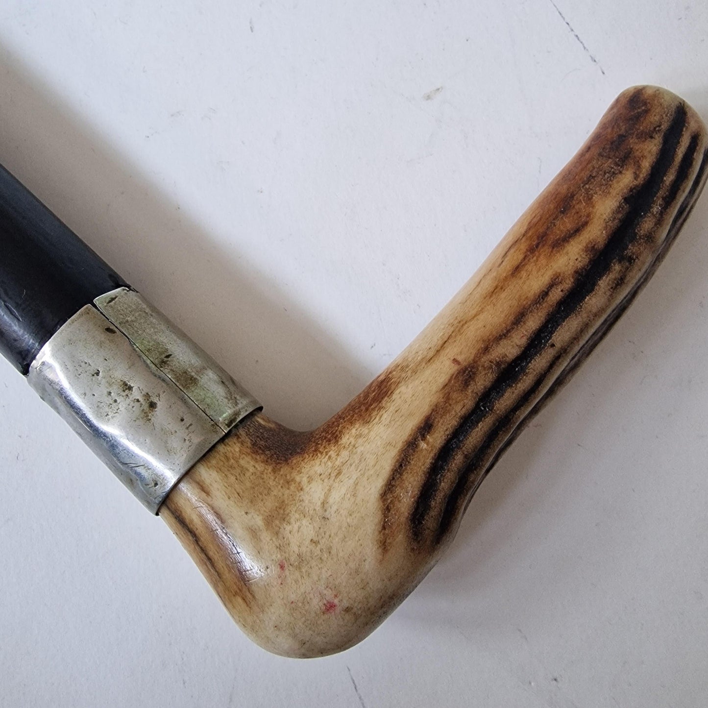 antique walking stick with deer bone , european collection, gentlemen's flannel stick