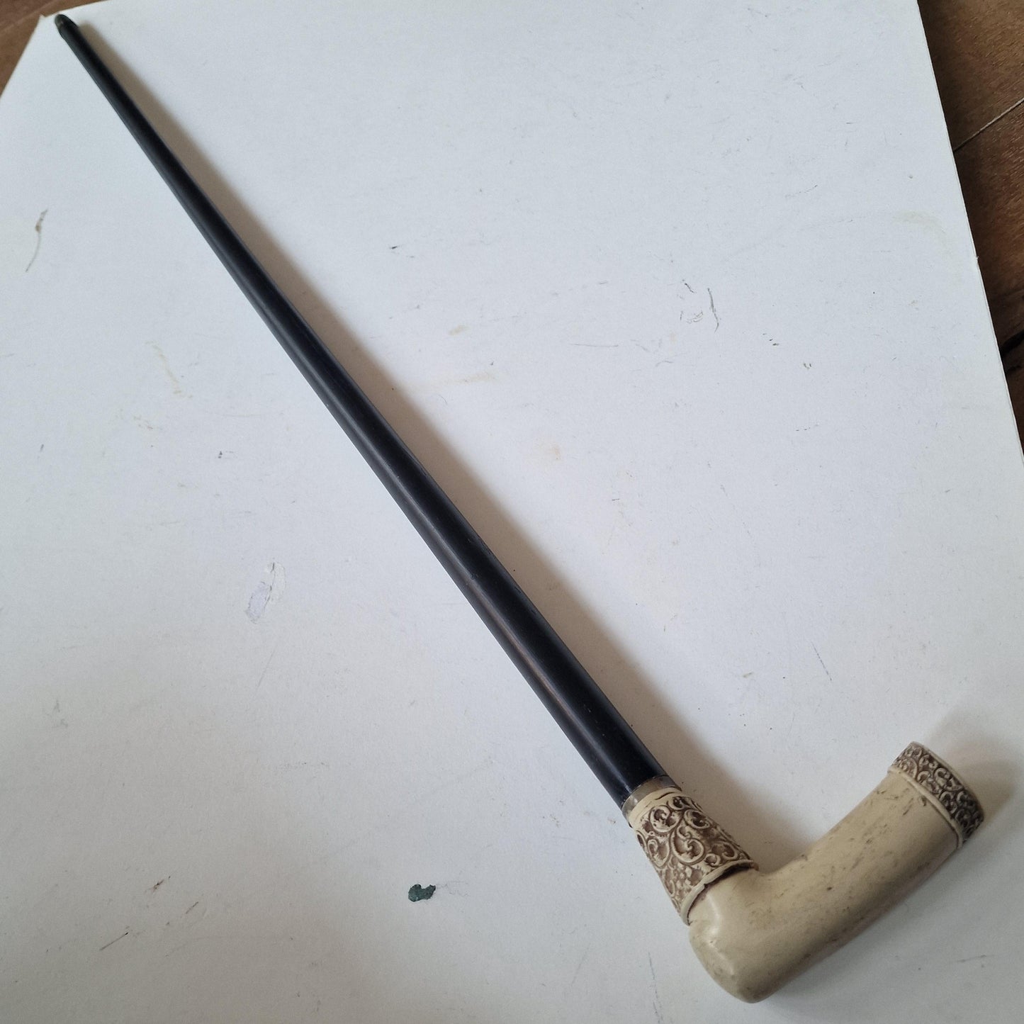 antique walking stick with bone, marked, european collection, gentlemen's flannel stick