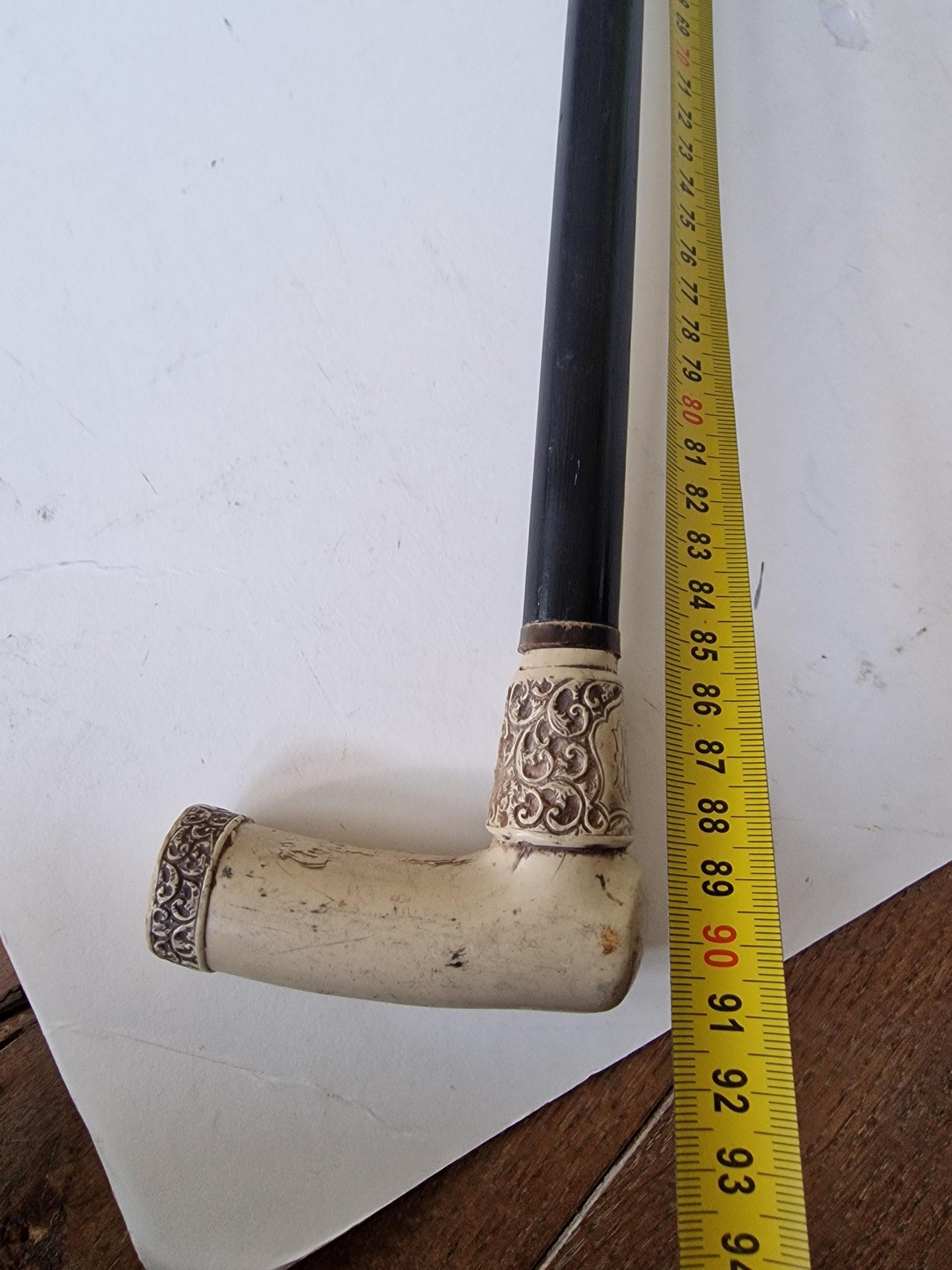 antique walking stick with bone, marked, european collection, gentlemen's flannel stick