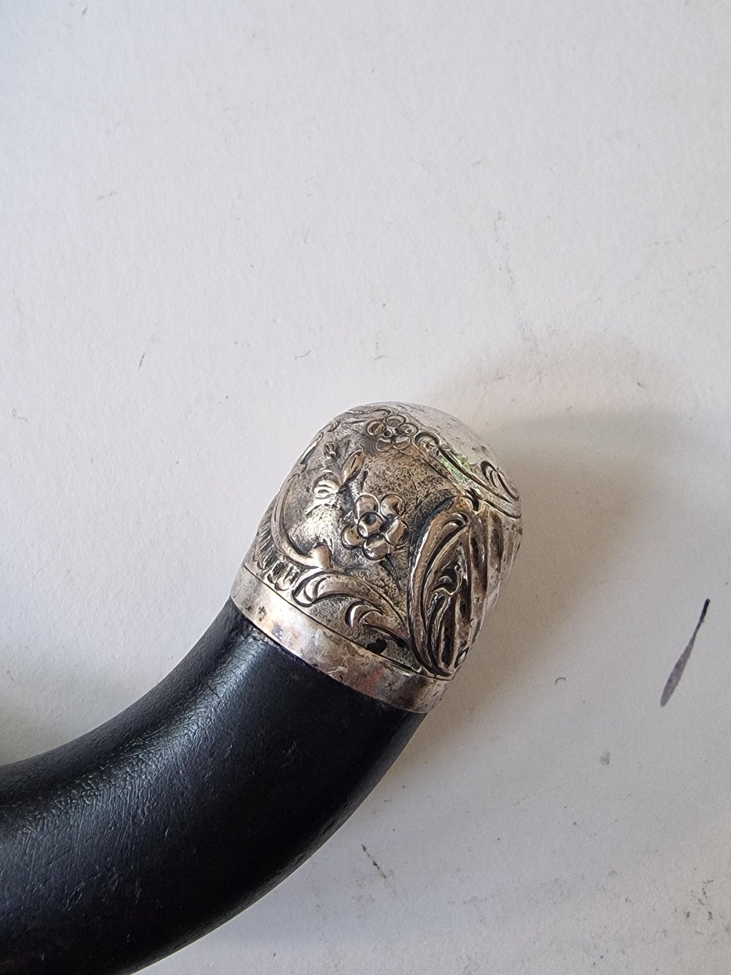 antique walking stick with bone and silver, marked, european collection, gentlemen's flannel stick