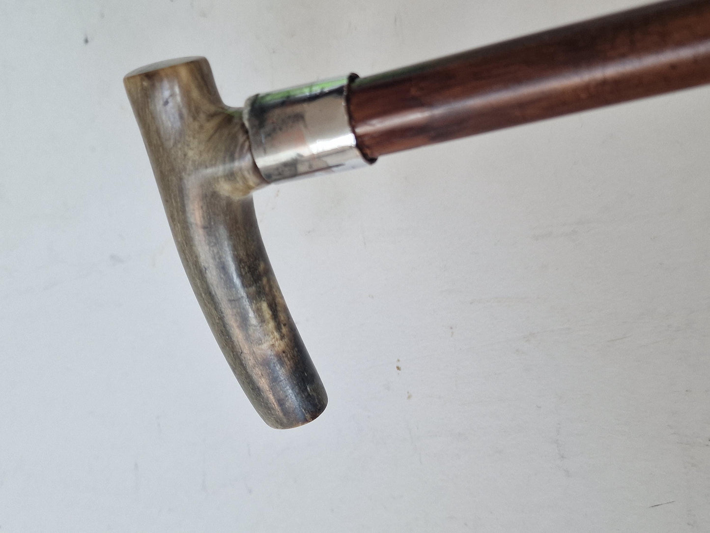 antique walking stick with deer bone , european collection, gentlemen's flannel stick