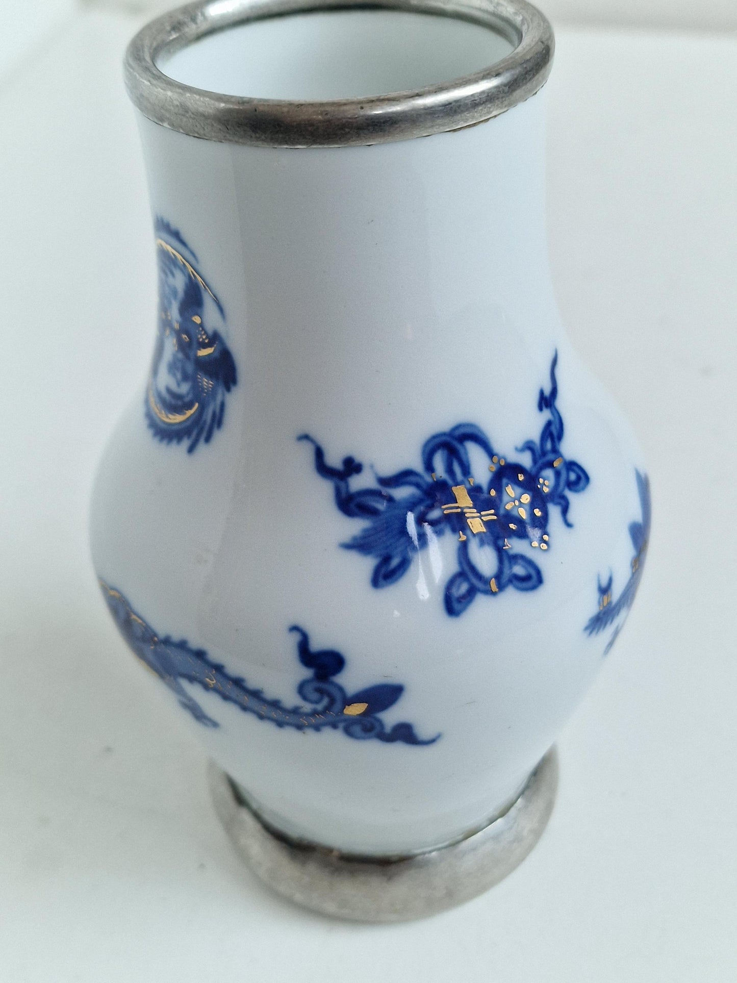 Meissen Porcelain Dragon Vase, 925 Sterling Silver Mount, Circa 1934-45