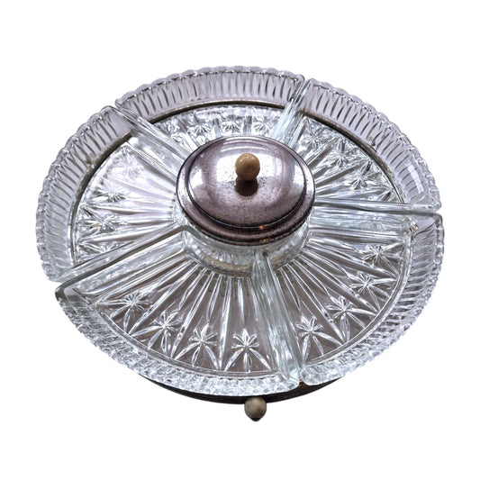 Art Deco Crystal Lazy Susan, Chrome Hors d'oeuvre Serving Platter