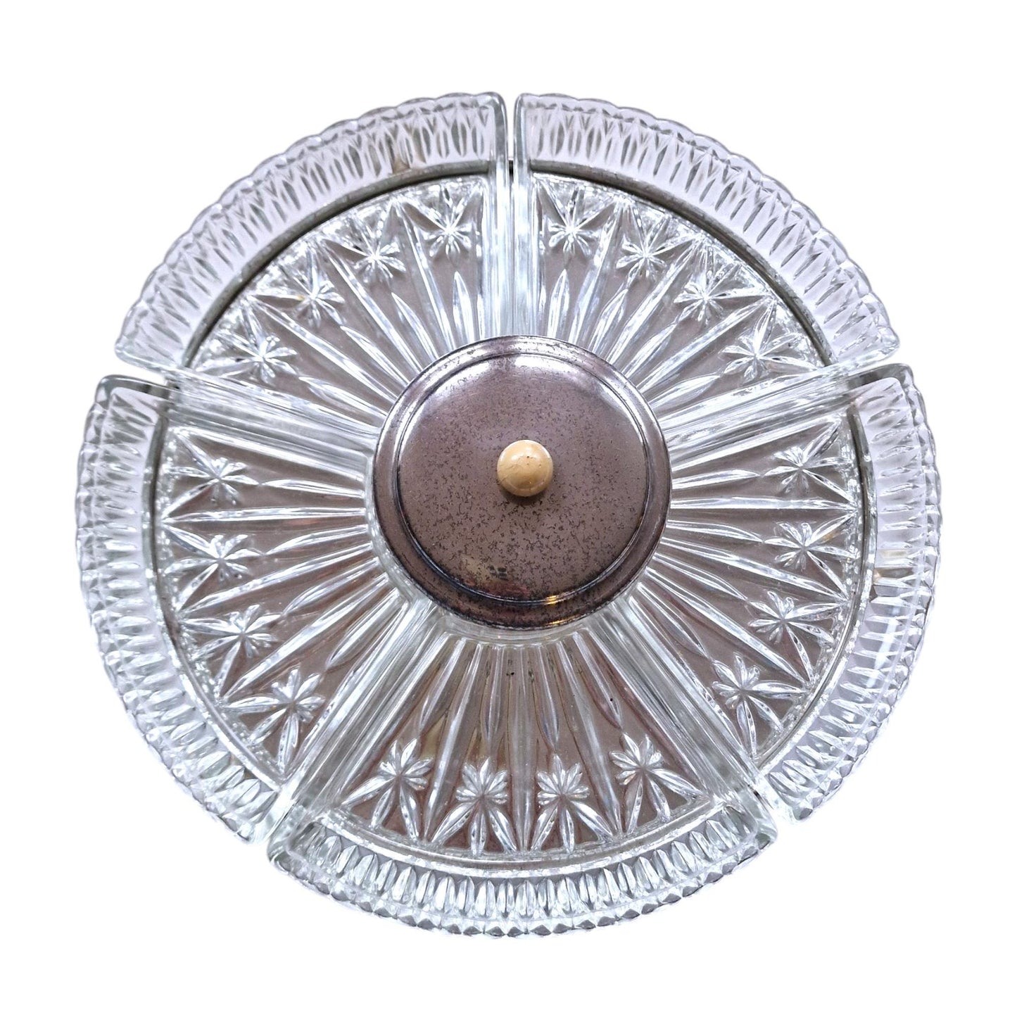 Art Deco Crystal Lazy Susan, Chrome Hors d'oeuvre Serving Platter