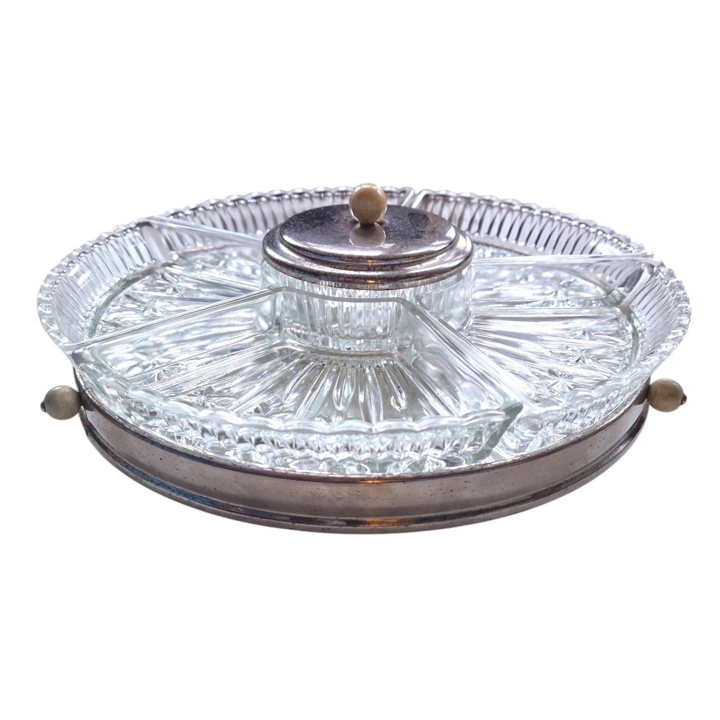 Art Deco Crystal Lazy Susan, Chrome Hors d'oeuvre Serving Platter