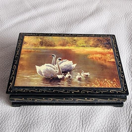 Russian Hand-Painted Lacquer Box, Swan Lake Scene