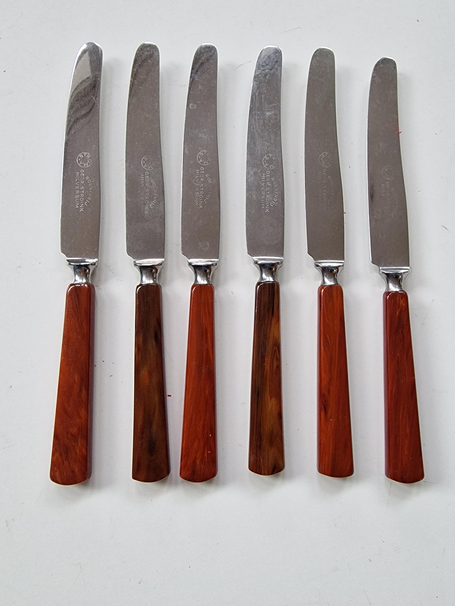Art Deco Faux Tortoise Butter Knives, STROINK Set of 6