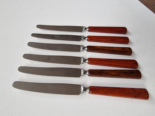 Art Deco Faux Tortoise Butter Knives, STROINK Set of 6