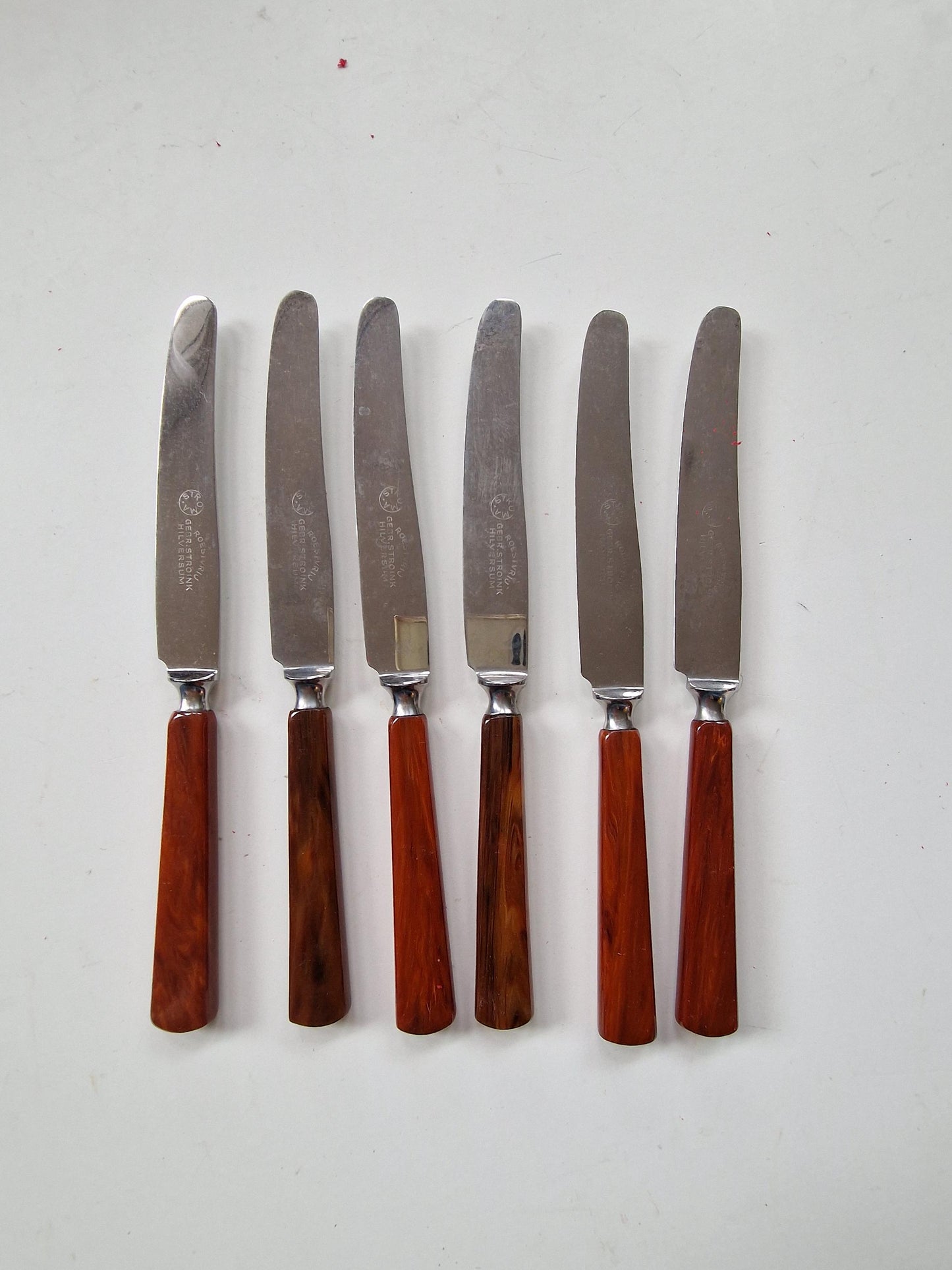 Art Deco Faux Tortoise Butter Knives, STROINK Set of 6