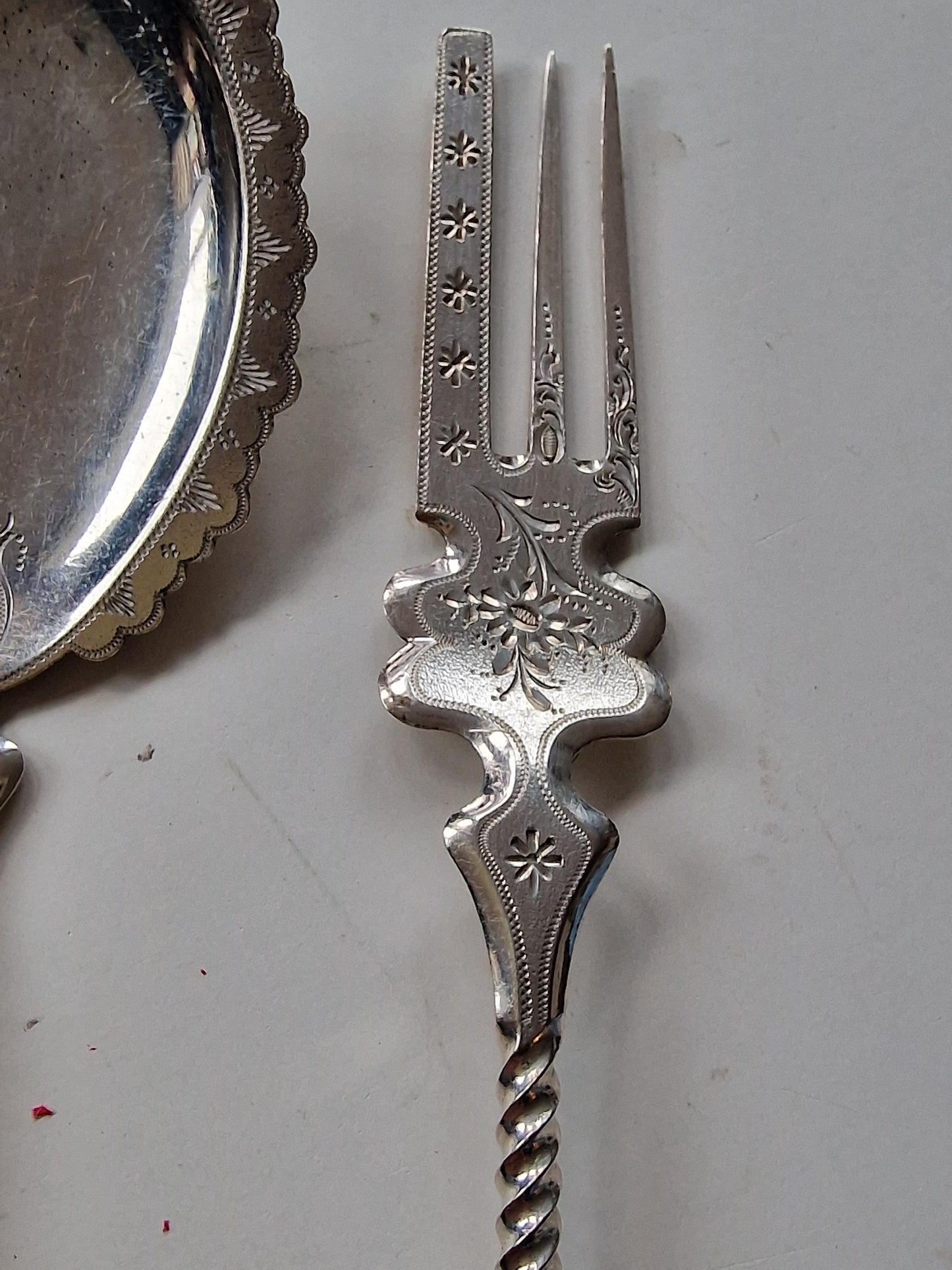 Antique Dutch Silver Pastry Set, 1894, Engraved Cutlery