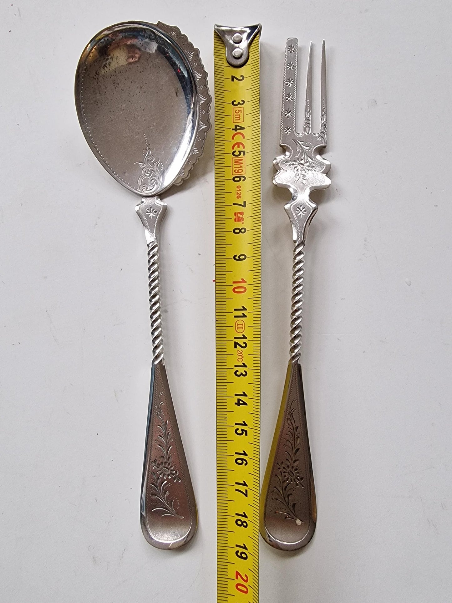 Antique Dutch Silver Pastry Set, 1894, Engraved Cutlery
