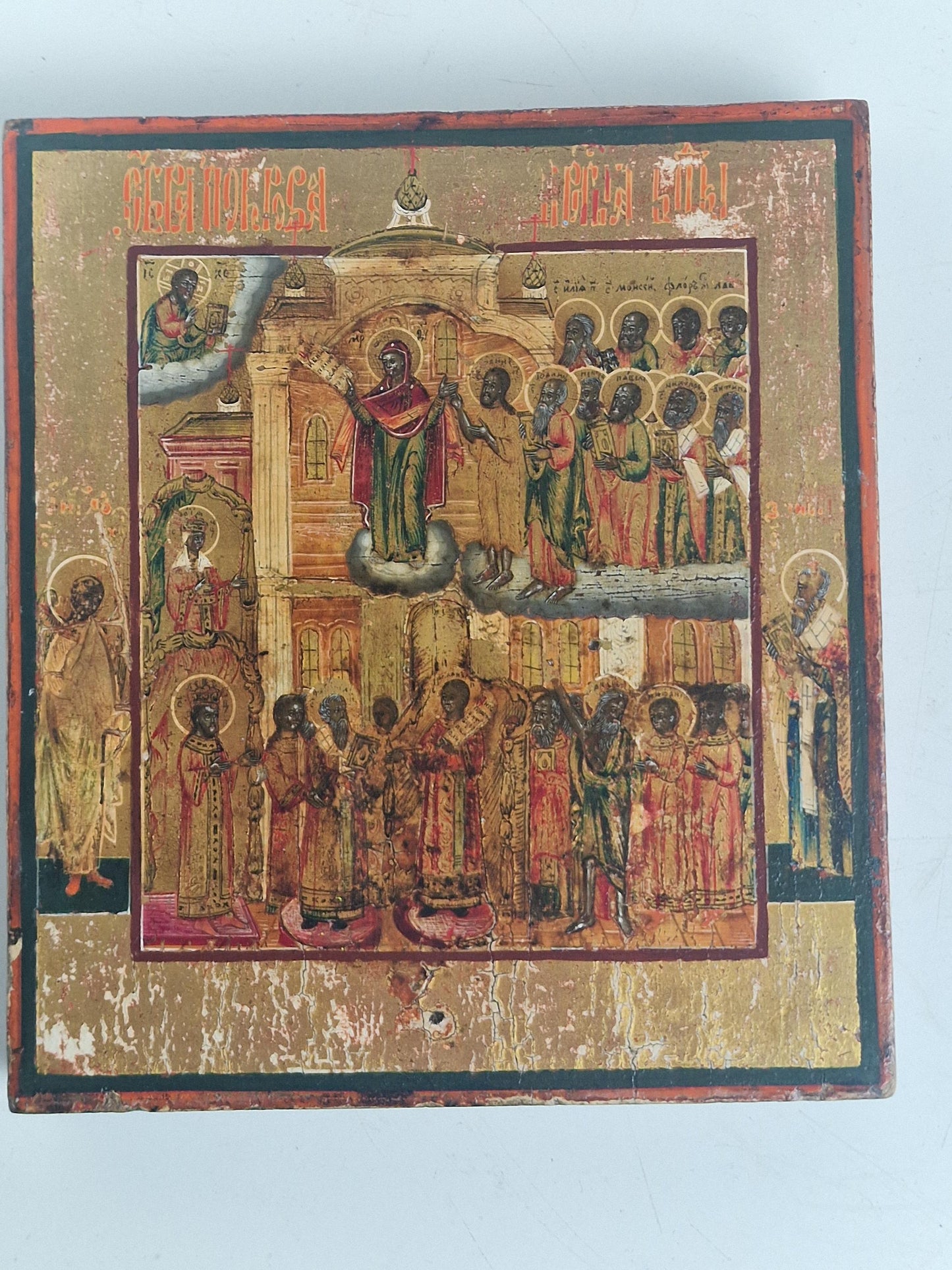 Antique Russian Icon – Protection of the Mother of God, 19th Century Egg Tempera